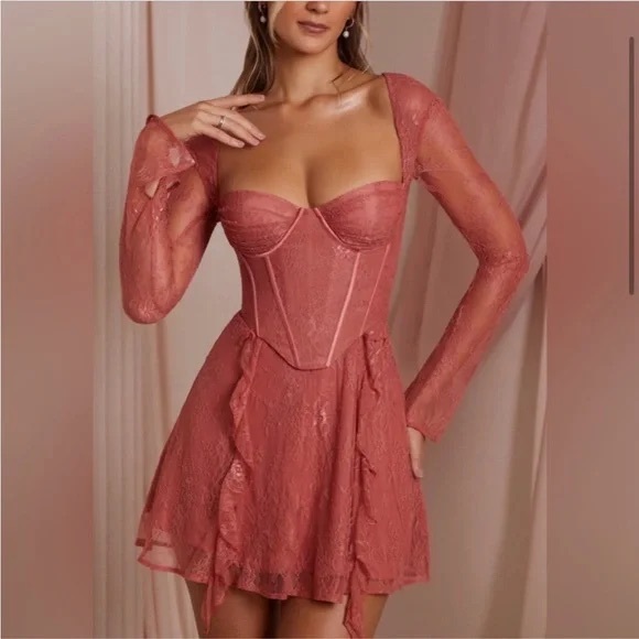 Oh Polly Dresses & Skirts - Oh Polly NWT Ninette Dress Long Sleeve Lace Corset Mini Dress in Terracotta